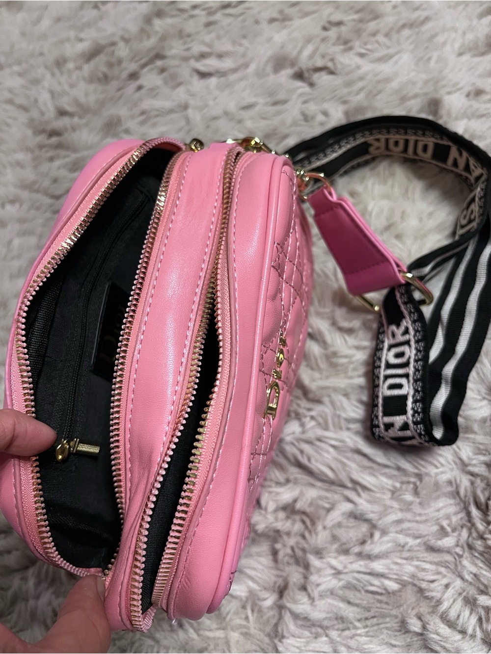 Dior Pink Quilted Leather Camera Bag from the beauty line with Signature Strap - Picture 10 of 11